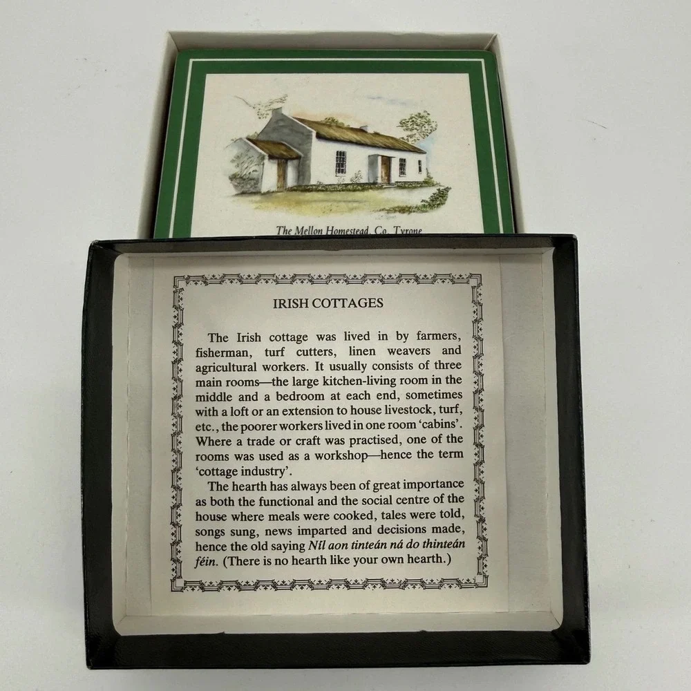 Lucan Designers Coaster Set Irish Cottage Vintage Cork Felt Green White 6pc